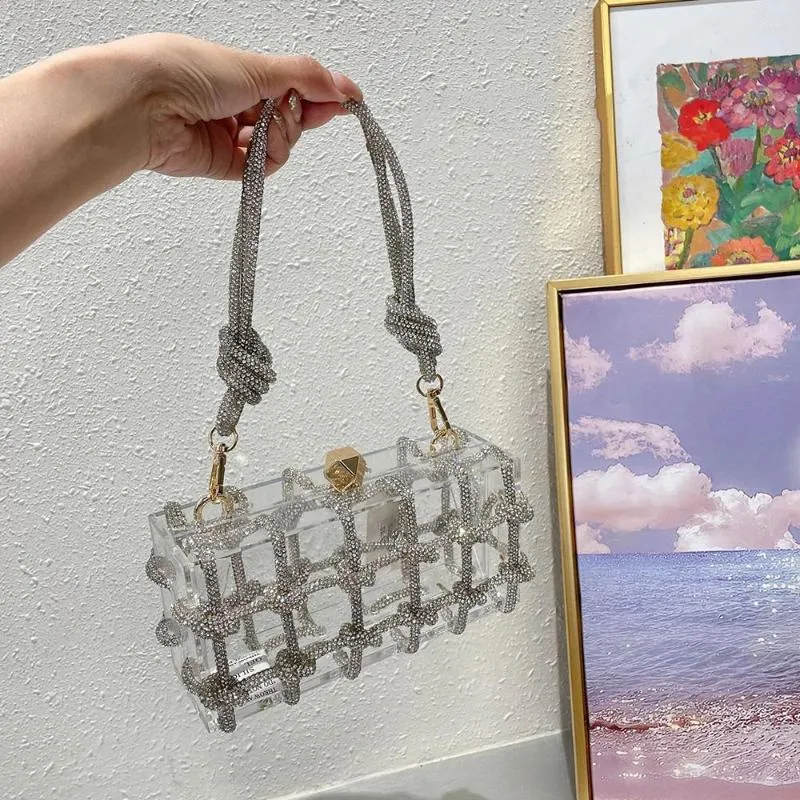 Sacs de soirée de luxe Designer boîte transparente sac diamants tissés sacs à main acrylique pour femmes cristal sacs à main de mariage dames pochette fourre-tout