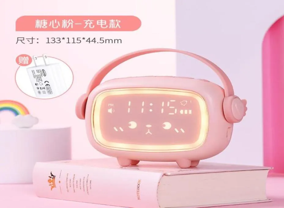 Desk Table Clocks Cute Cartoon Digital Clock Kid Bedroom Alarm Lcd Small Temperature Glow Tube