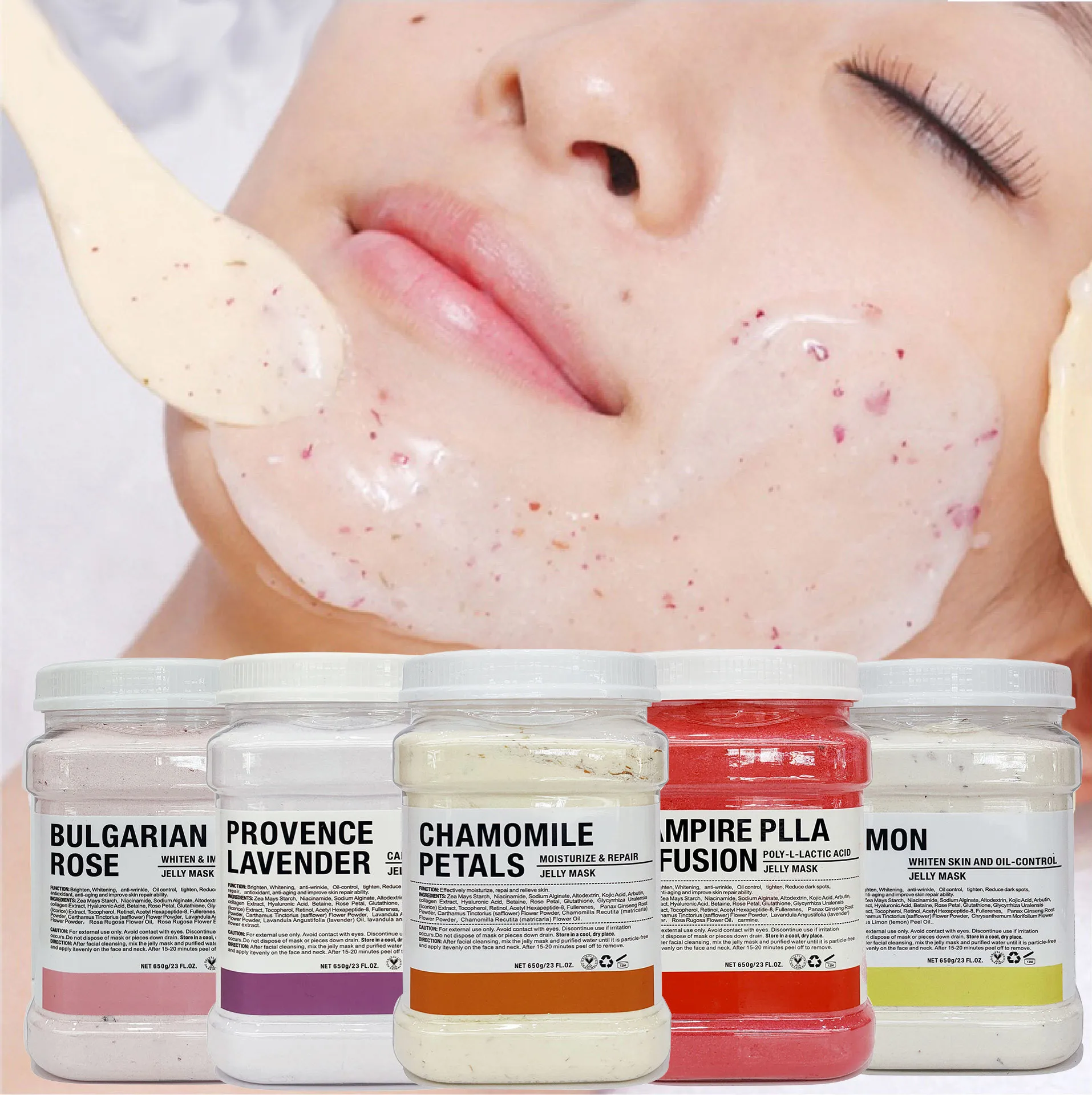 Atacado Private Label 24 Flavors Jelly Face Mask Organic Brighten Cleansing Peel Off Powder Máscara Facial de Gelatina Natural em Pó