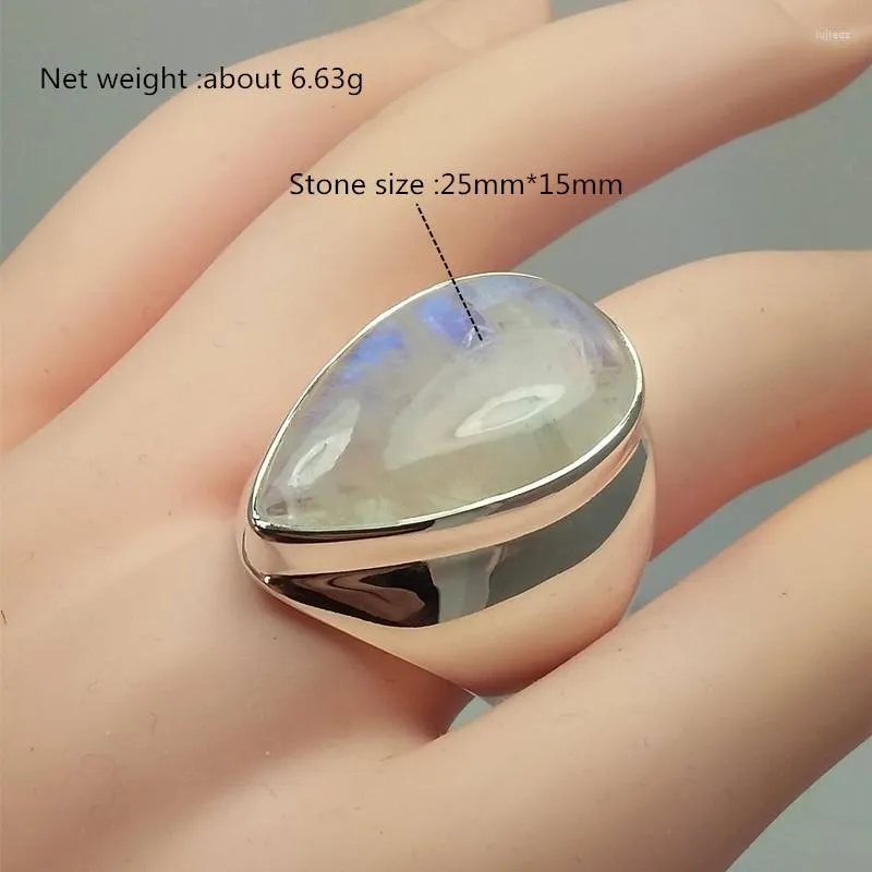 Cluster Ringe 925 Sterling Silber Weibliche Großer Ring Finger Mondstein Ausgezeichneter Eleganter Weißer Kreis Für Frau Mädchen Punk Schmuck