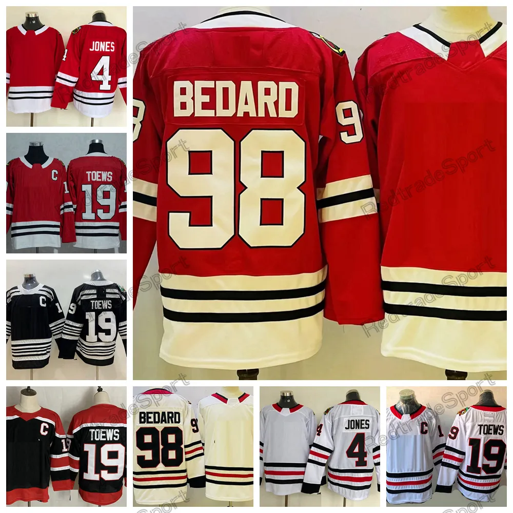 2023 Connor Bedard 19 Maillots de hockey Jonathan Toews # 98 New Reverse Retro 4 Seth Jones Mens Home Red Winter Classic Black C Patch