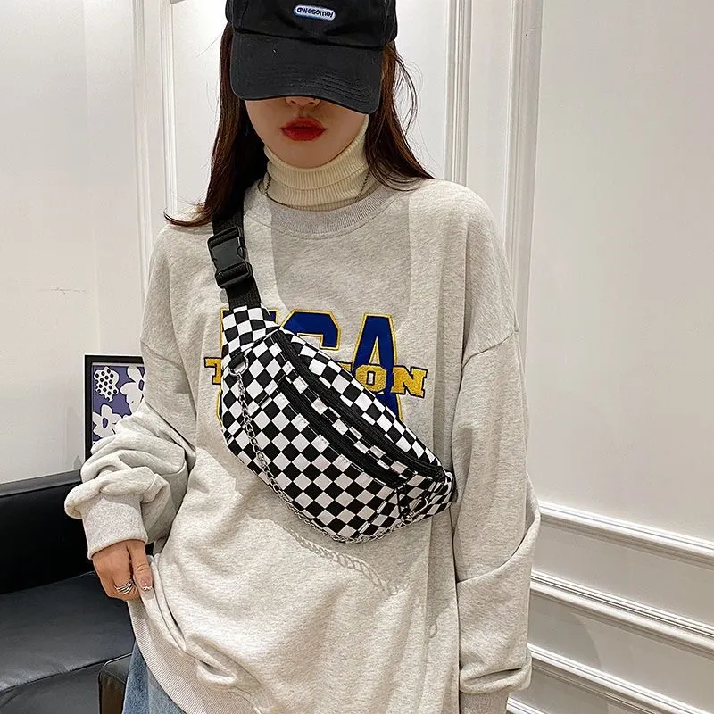 Black and white cheap checkered fanny pack