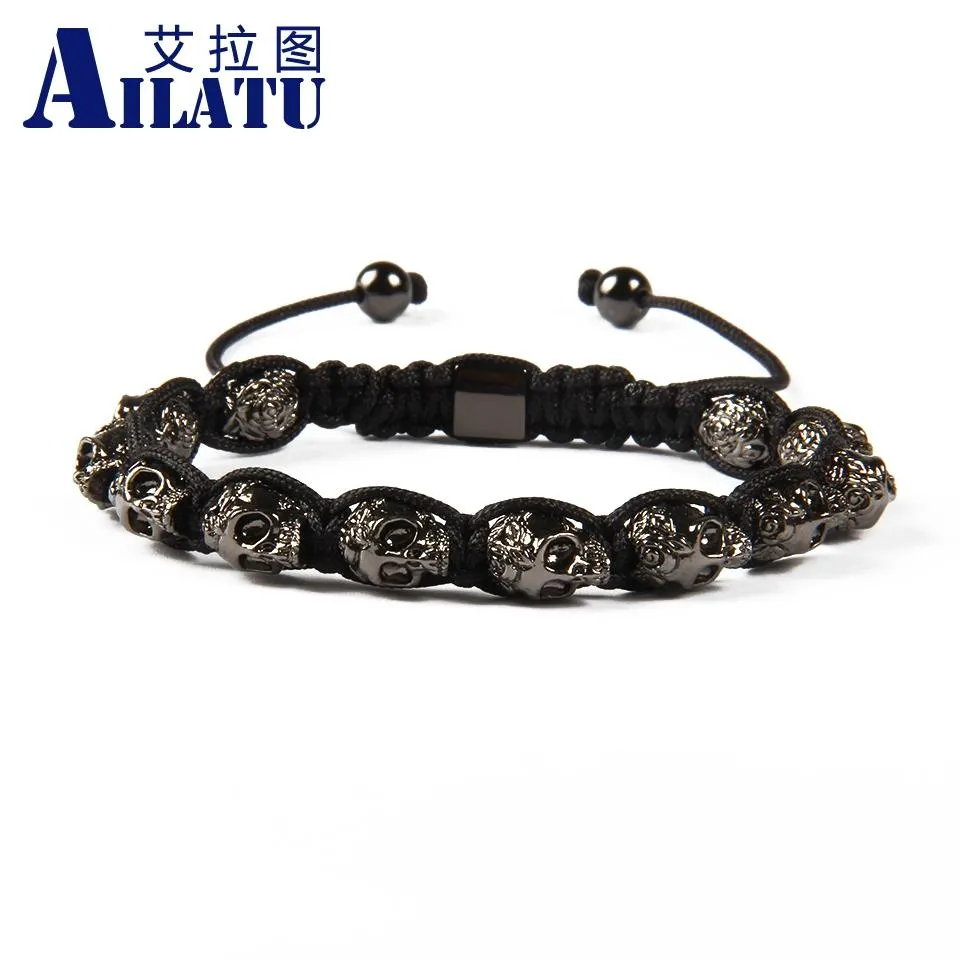 Bangle Ailatu Marca Jóias Atacado 10 pçs/lote Requintado Preto Rosa Crânio Macrame Pulseira para Presente de Festa Masculino Qualidade Superior