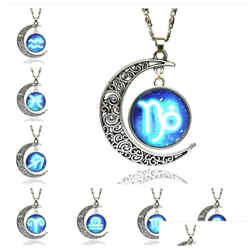 Pendant Necklaces Mens And Womens Constellations Necklace Star Sky Moon Time Gem Factory Direct Sales Gsfn207 With Chain Mix Order 2 Dhiva