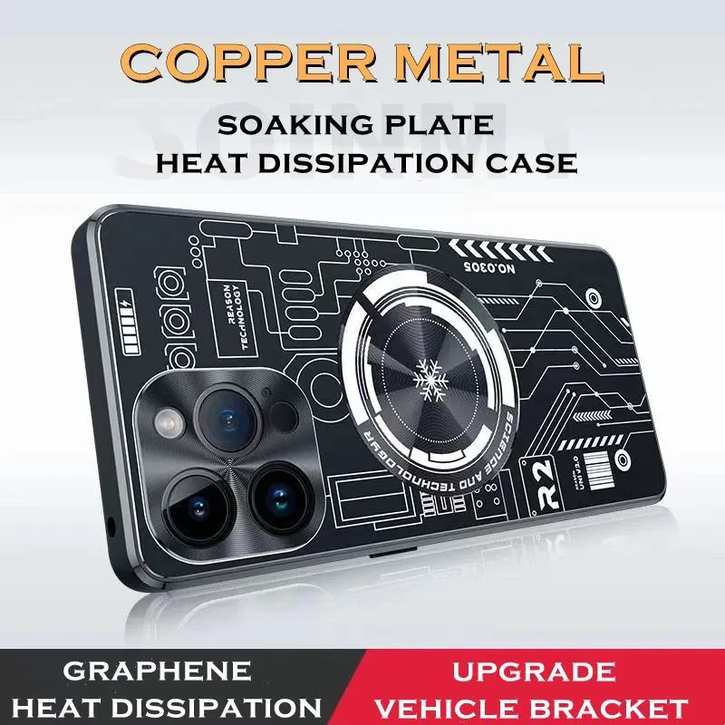 Kopparmetallkylningsfodral för iPhone 15 14 13 12 11 Pro Max 14 Pro 14 Plus Graphene Aluminium Alloy Game Heat Disipation Back Cover