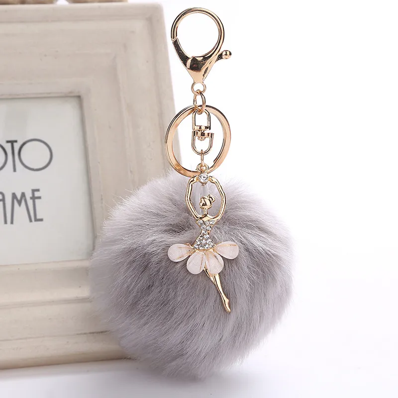 Fake konijnbont ball sleutelhanger pompom sleutelhanger pom pom sleutel ringen ballet angel meisje vierrure pompon dames tas sieraden