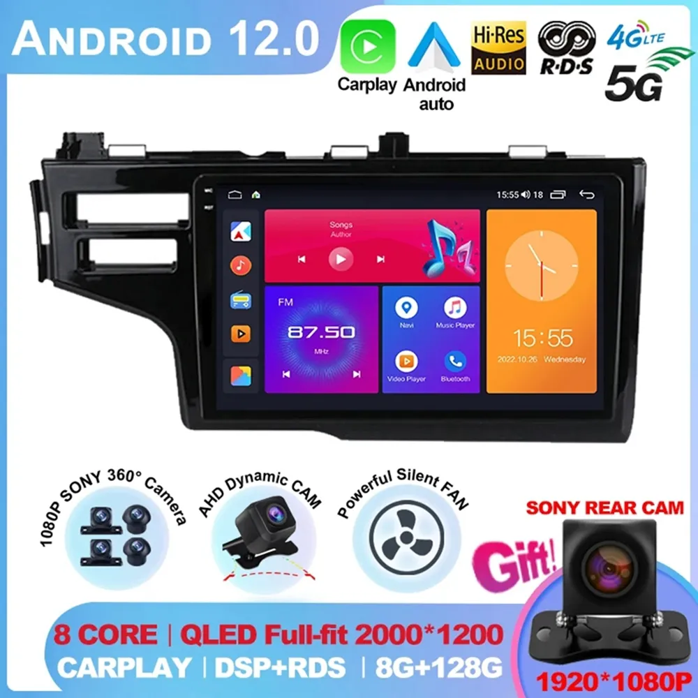 Android 12 autoradio Carplay Auto GPS pour Honda Jazz 3 2015 - 2020 Fit 3 GP GK 2013-2020 QLED lecteur multimédia Navigation-3