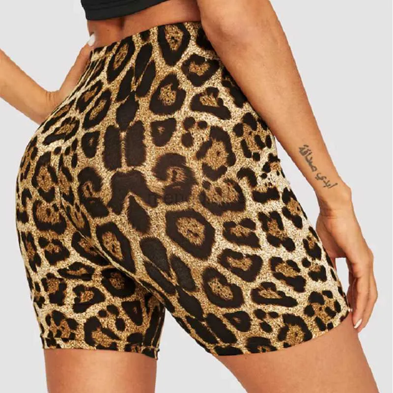 Женские шорты Fashion Leopard Print Women Shorts Casual Snake Print Fitness Короткий для леди -женщин с высокой талией. Случайный байкер короткая женщина Y23