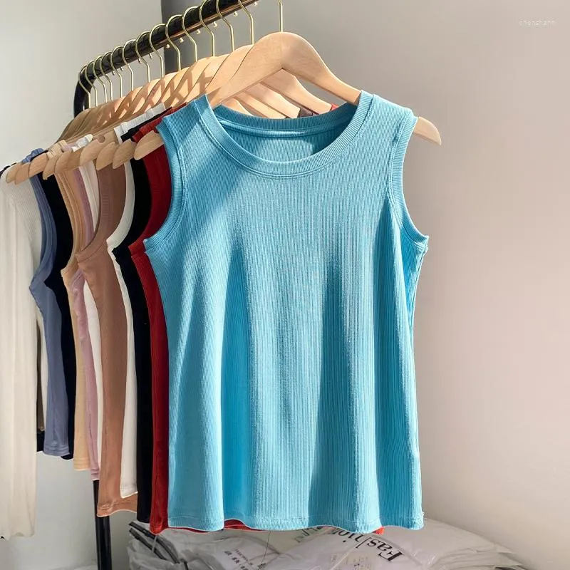 Kvinnors tankar Summer Basic Tank Girls O Neck Ribbed Elastic Slim Crop Top Female Color Simple Sleeveless Tees Tshirts