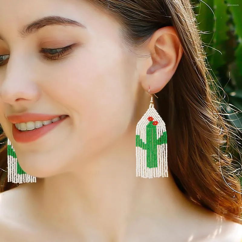 Dangle Earrings Rice Bead Bohemia Hand Weaving Pattern cactusファッションシンプルな合金ビーズ