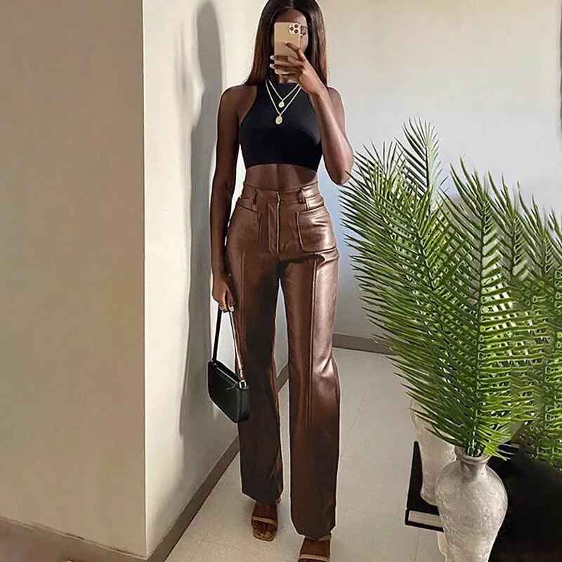 Pantalon cuir taille haute femme hotsell
