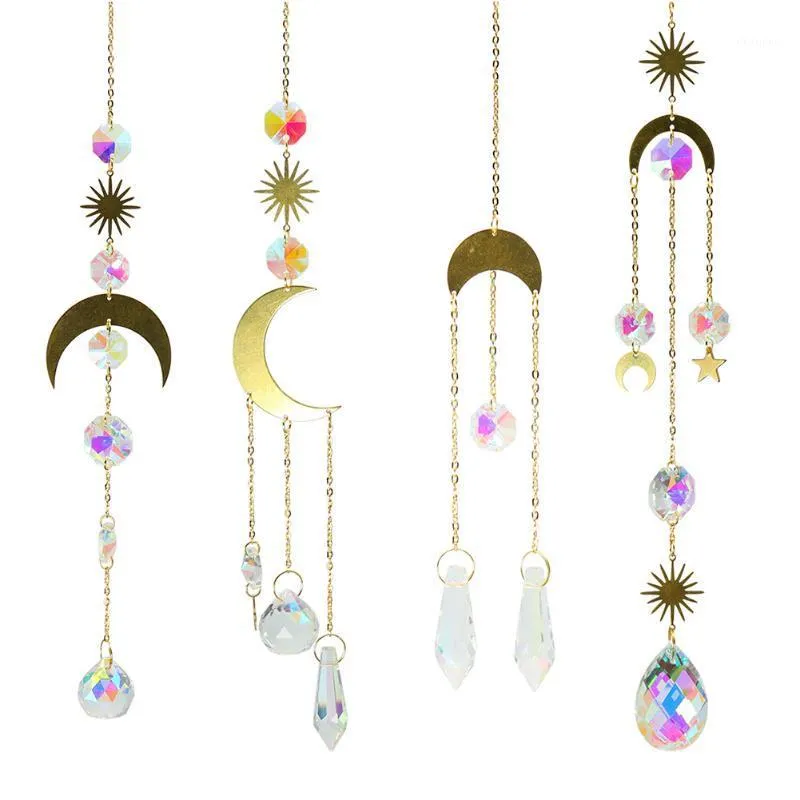 Figuras decorativas Objetos Objetos Crystal Windchimes Ornamento Estrela Metálica Lua Pingente de joias artesanais Jóias de joalheria Curta