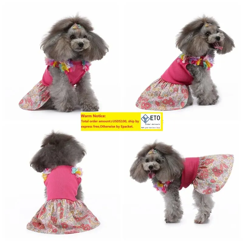 Chien jupe chemise robes roses vêtements pour chiens sublimation imprimé animaux vêtements t-shirt plissé princesse robe pour animaux de compagnie avec des fleurs jupes de mariage pour