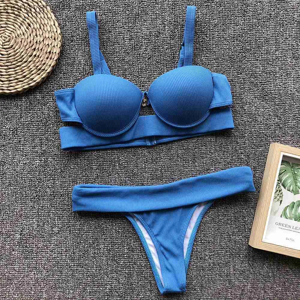 Damen Bademode Bikini 2022 Sexy Push Up Blau Solide Bademode Badeanzug Frauen Bikinis Set Badeanzug Strand Bikini Weibliche Costumi Da Bagno Donna T230524