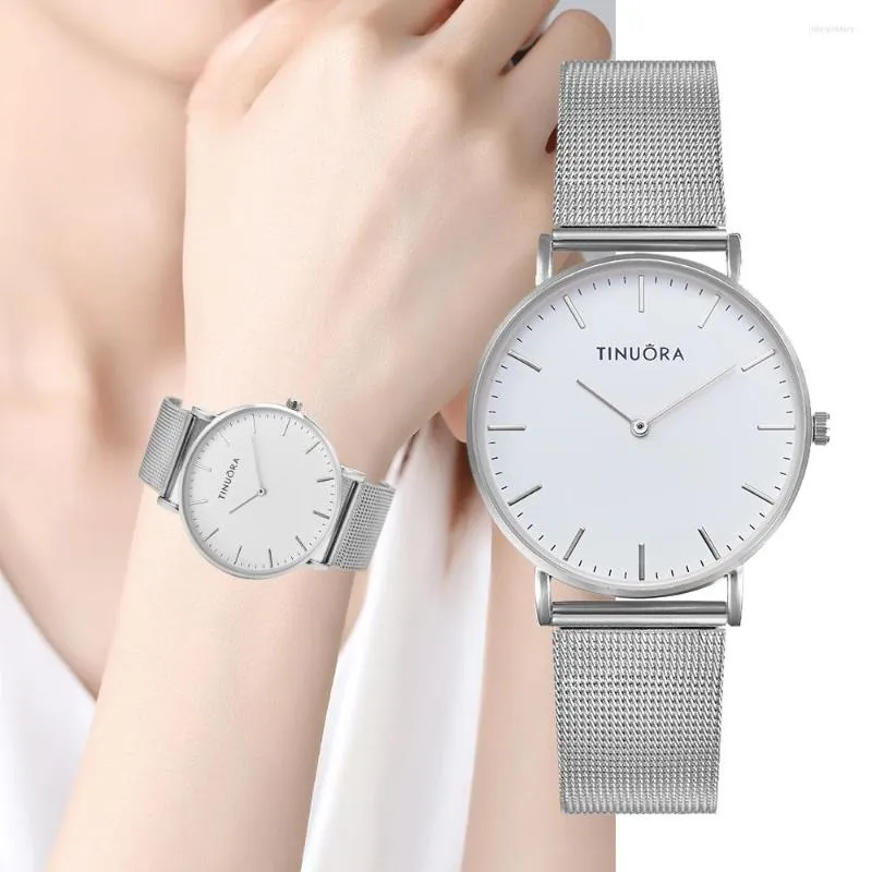 Zegarek 2023 Elegancki zegarek dla kobiet Business Srebrny minimalizm Minimalizm Kwarcowy Stop Mesh Pas Ladies Clock Moda Mujer