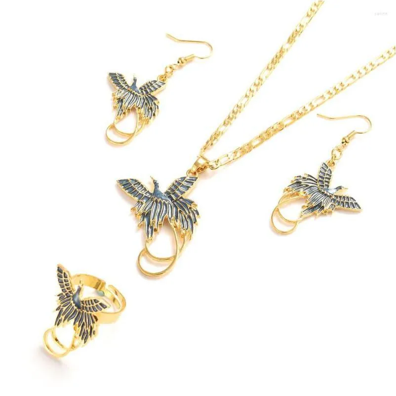 Orecchini Collana Set Oro Colore Png Gioielli Cristallo Uccello Collane Con Pendente Papua Guinea Festa Nuziale Donna Ragazza Dhgarden Dhjxz