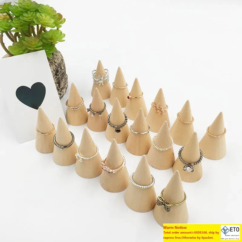 DIY Wood Cone Unpainted Wooden Cone Shape Ornamnet Craft Accessories Ring Display Stand Organizer Holder Rack