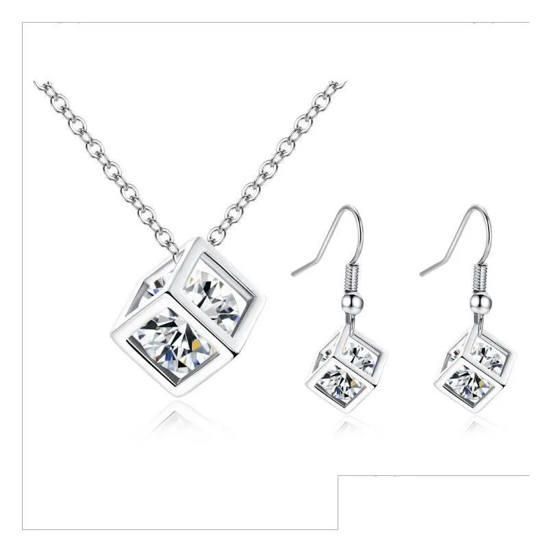 Orecchini Necclana Acqua Acqua Cubic Zircone Collane Gioielli in orecchie set GSFS030 Set di donne Fashi