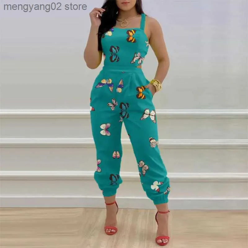 Kobiety Jumpsuits Rompers 2023 Nowa wiosenna sukienka damska nadruku seksowna otwarta talia