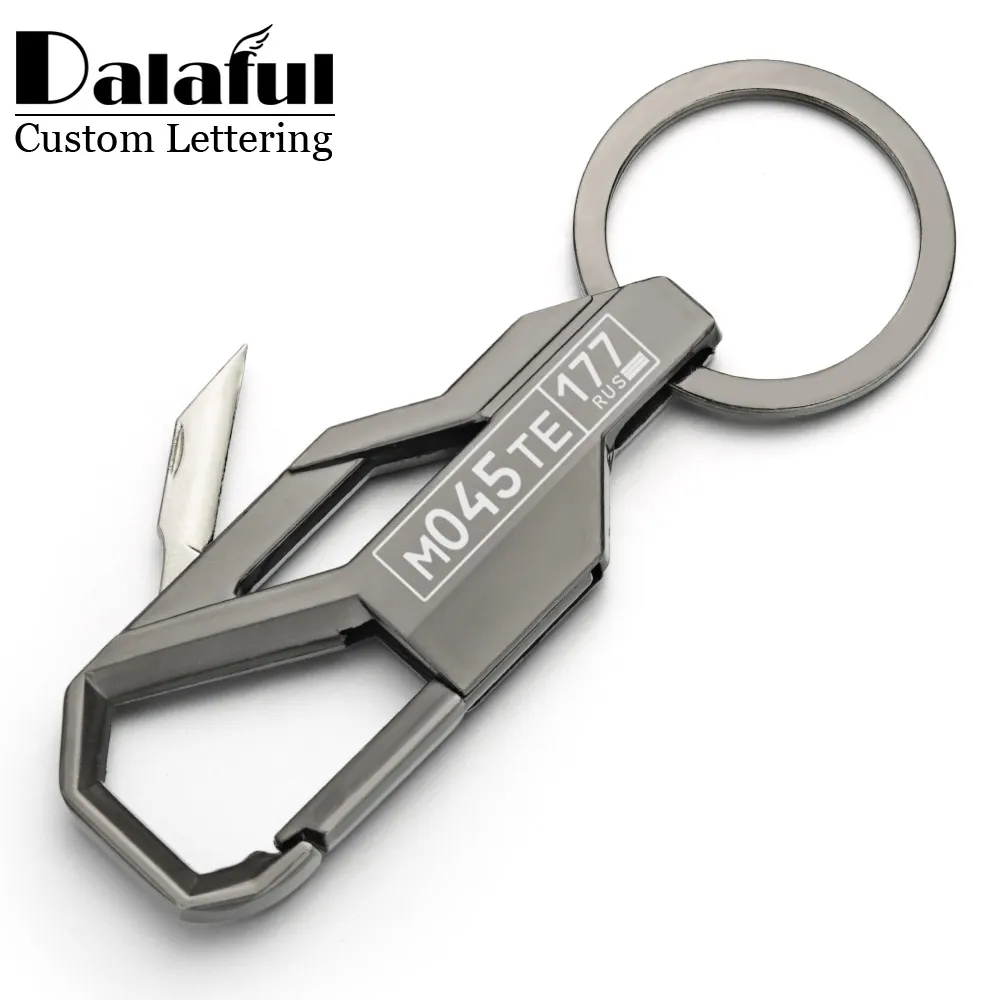 Mini Knife Keychain Foldable Personalized Car Palte Name Phone Number Lettering For Key Holder Ring Chain Men's Keyring K413