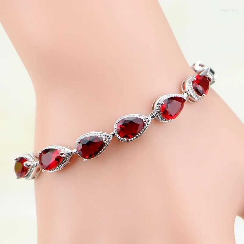 Bracelets porte-bonheur haute qualité eau Dorp rouge grenat couleur argent bijoux Bracelet cadeaux de noël pour les femmes boîte-cadeau gratuite S031