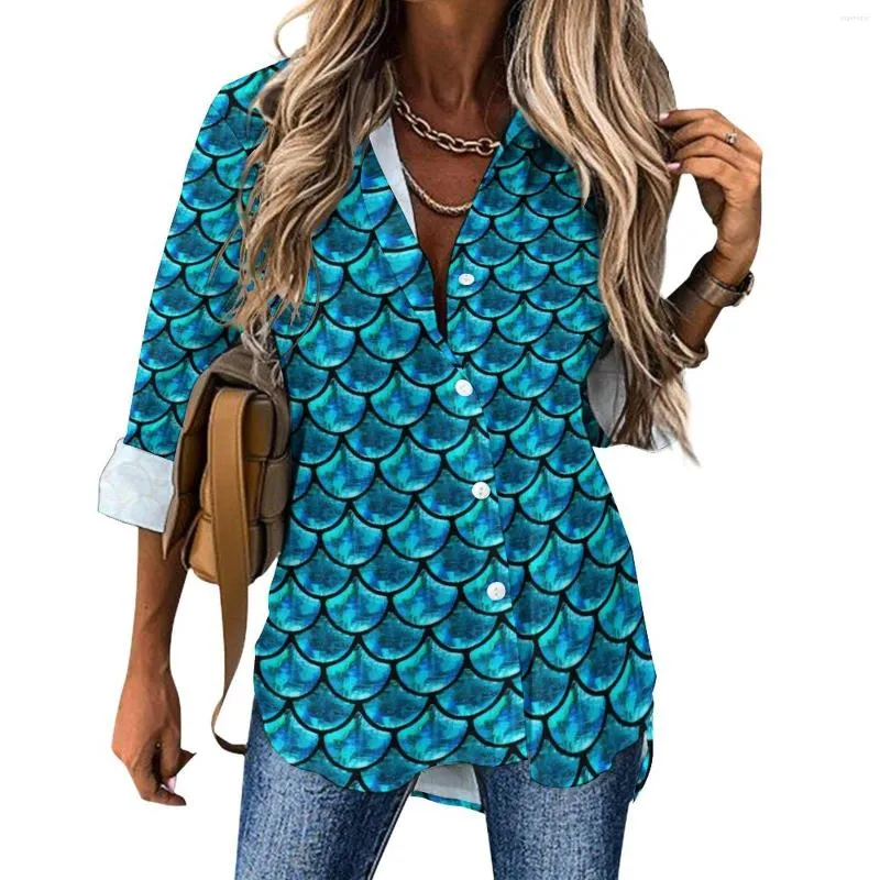 Dames blouses mermaids schalen blouse vrouwen schattig dierenprint streetwear losse herfst lange mouw kawaii shirt tops groot formaat 2xl 3xl