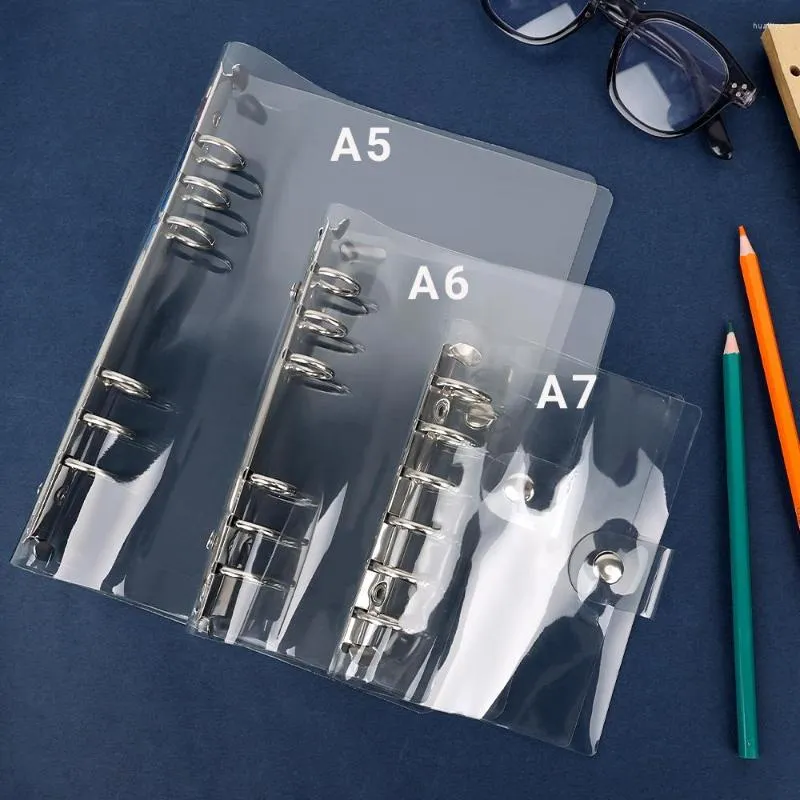 A5/A6/A7 cubierta de cuaderno transparente carpeta de archivos con Clip de plástico carpeta de anillas de hojas sueltas planificador escuela suministros de oficina