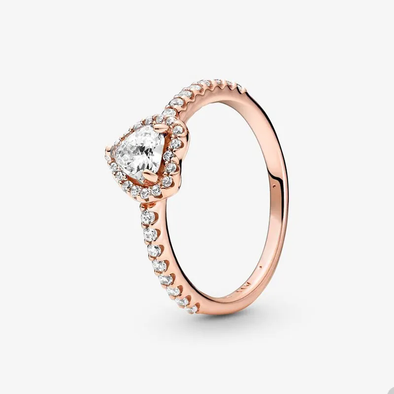 Sparkling Elevated Heart Ring for Pandora 18K Rose Gold Wedding Jewelry designer Rings For Women Grils Heart Crystal diamond Love ring with Original Box Set