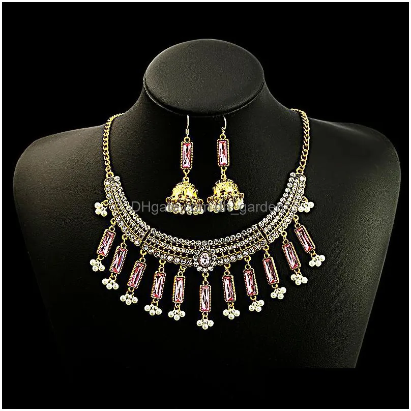 Kolczyki Zestaw Naszyjnika Vintage Rhinestone Bride for Women Luksus Kwiat Woda Drop Banquet Jewellerka Dostarcz dhgarden dhrb1