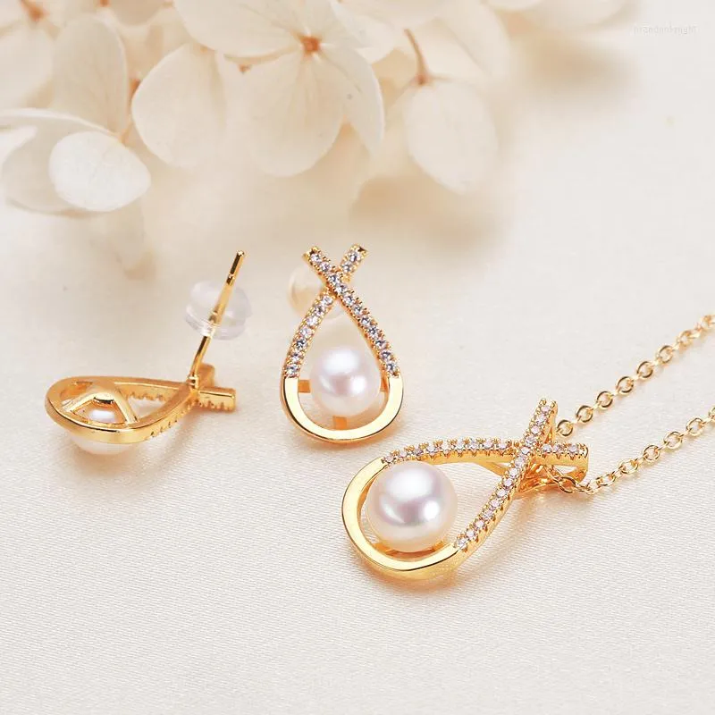 Łańcuchy słodkowodne perły kolczyki syrena biały chleb okrągły uszy stadnina wisry w zawieszek Dwuczęściowy zestaw elegancki prezent dla kobiety