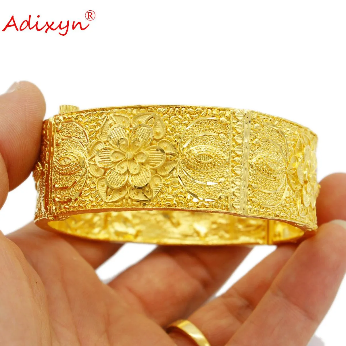 Bangle Adixyn Cuff Bracelet 24k Gold Color Copper Indian Flower Bangles for Women Jewelry African Women Party Wedding Gifts N022228