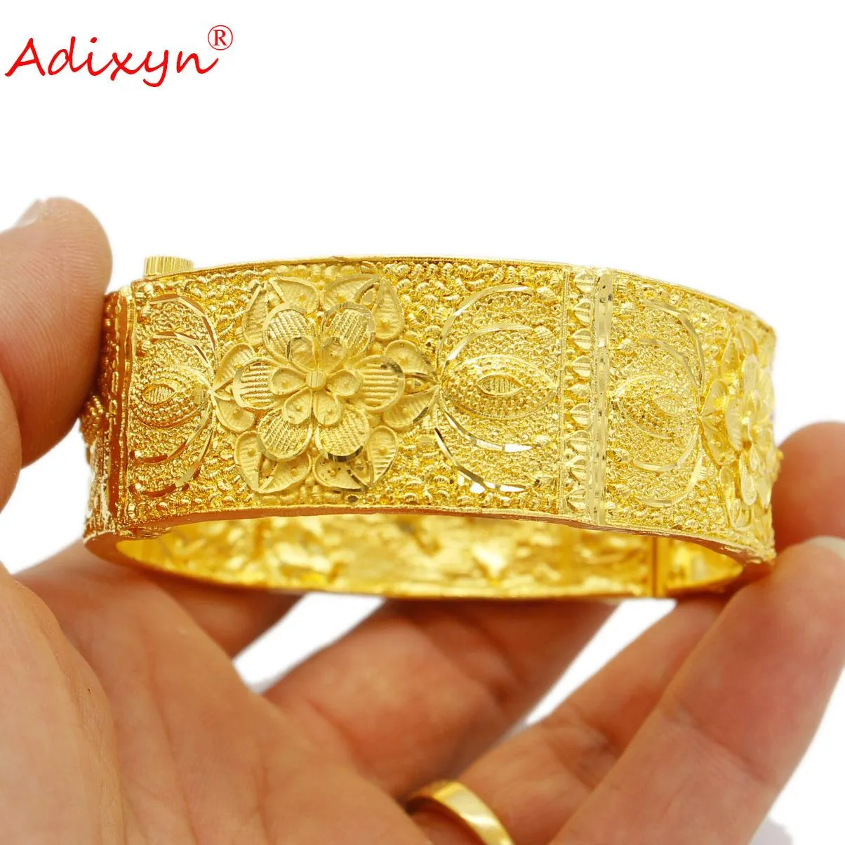 Bangle Adixyn Cuff Pulseira 24k Cor de Ouro Cobre Indian Flower Bangles para Mulheres Jóias Africanas Mulheres Partido Presentes de Casamento N022228