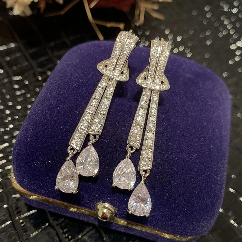 Dange oorbellen van hoge kwaliteit zirkon bruids cz zirconia bruiloft oorbel voor bruiden accessoires vrouwen meisje feest avondjurk sieraden