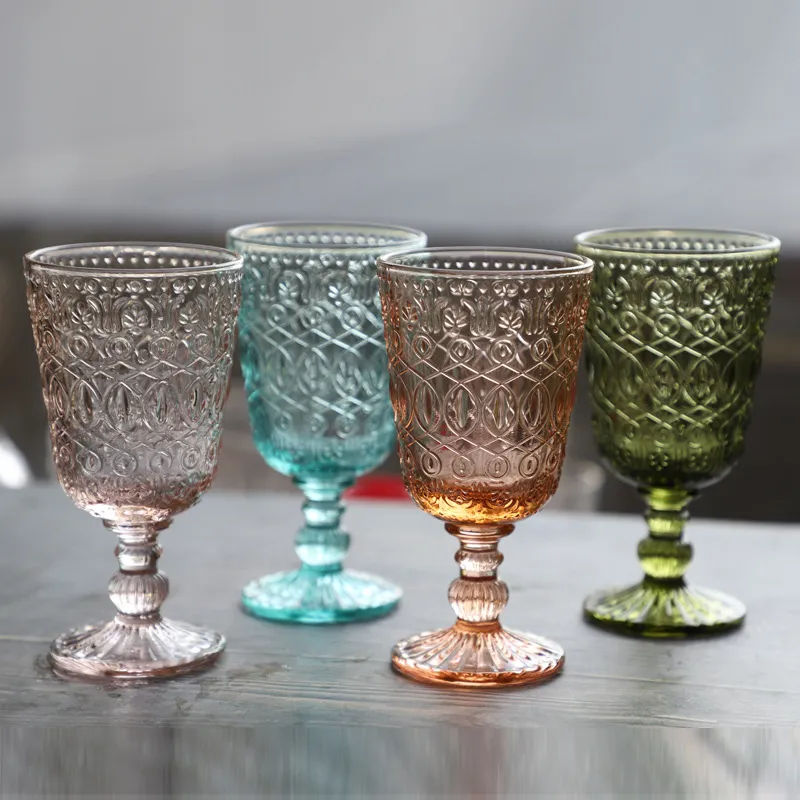 Embossed Stained Glass Wine Goblets - 270ml European Style, Thick ...