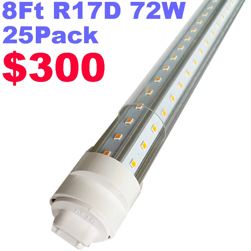 R17d Tubo luminoso a LED da 8 piedi Lampadina a forma di V a 2 pin 72W Base HO girevole Copertura trasparente Alimentazione dual-ended, 9000LM Bianco freddo 6500K, Copertura trasparente, AC 90-277V crestech168