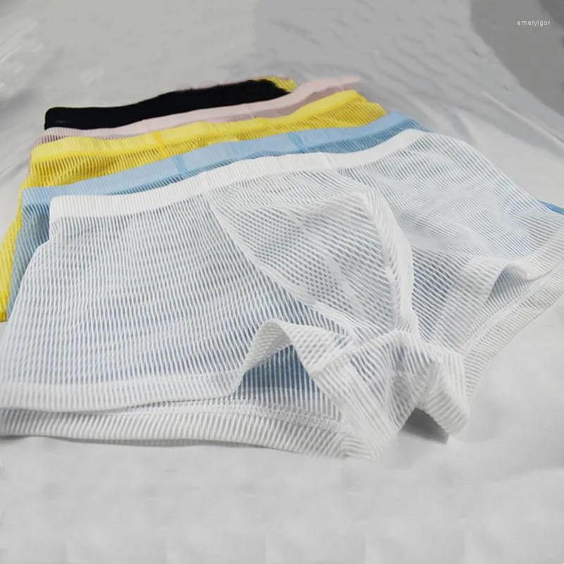 Underpants Mesh Transparent Boxer Ultra-thin Summer Mens Briefs Sexy Breathable Underwear Panties Male Trunks Cueca Shorts