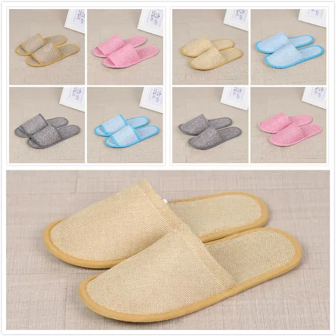 Coton lin pantoufles jetables anti-dérapant voyage hôtel SPA maison invité chaussures colorées sandales uniques respirantes pantoufles douces