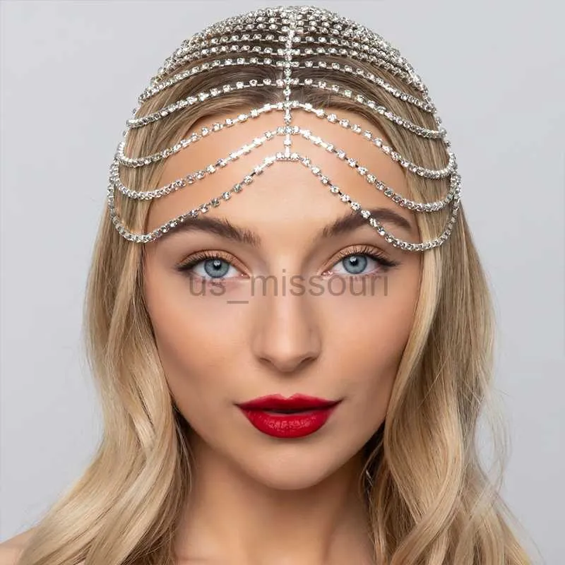 Other Fashion Accessories Stonefans Fashion Shiny Rhinestone Mesh Hair Chain for Women Simple Hollow Out Wedding Bridal Headbands Hair Jewelry Accesso J230525