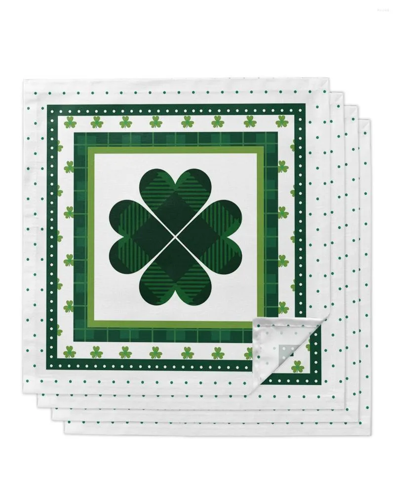 Table Napkin 4pcs St Patrick'S Day Clover Plaid Polka Dot White Square Wedding Decoration Tablecloth Kitchen Serving Napkins