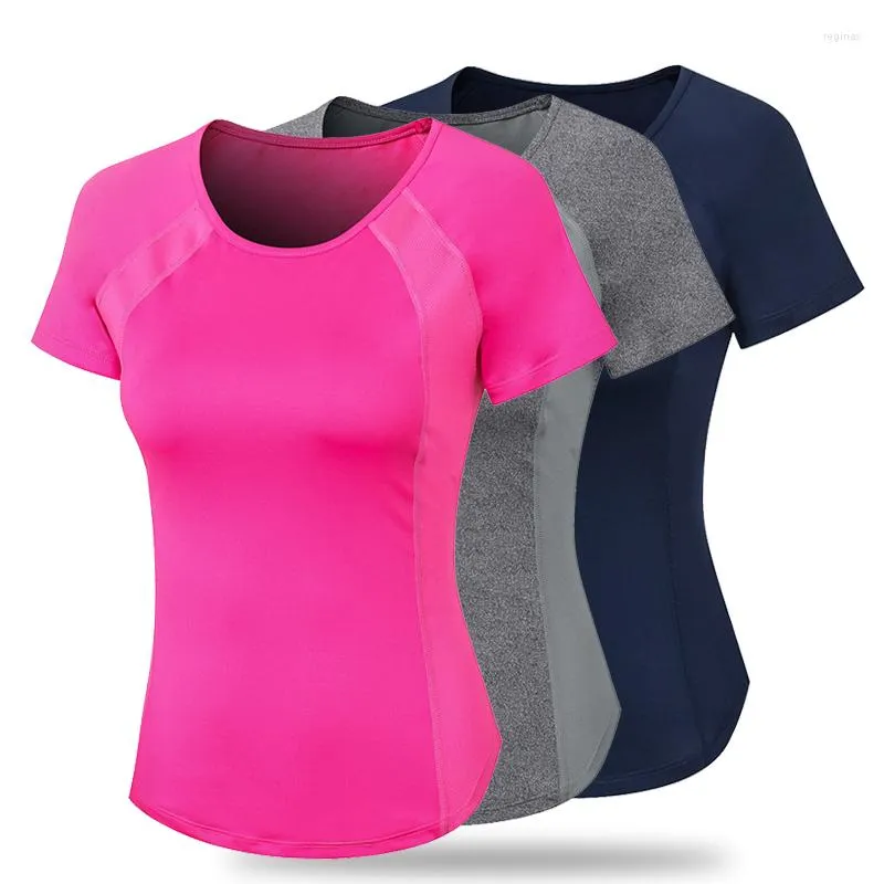 Active Shirts Women Slim Fit Yoga Short Sleeve Tee Round Neck Sports T Shirt Fitness Running Jogging Andningsbar snabb torrmask Top Custom