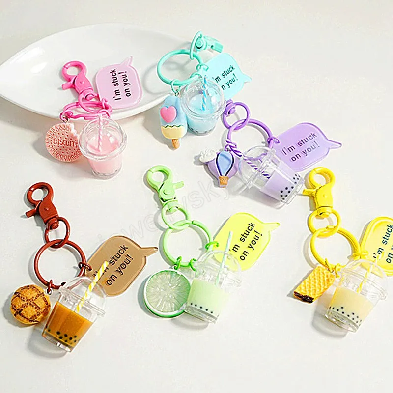 Creative Cute Fruit Milk Tea Cup Keyhain Fashion Backpack Pendant Keyring Gift For Women Car Key Chain Bag Ornament Gifts