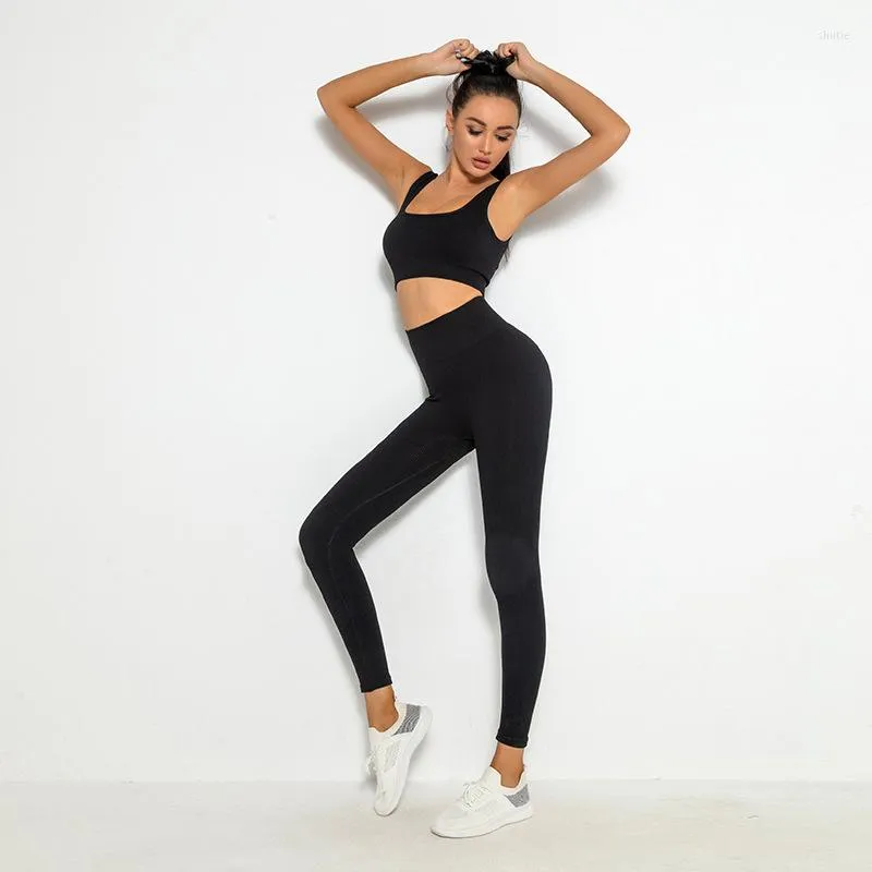 Conjuntos ativos se sexy esportes femininos de mata -camisa longa calça de ioga terno de sutiã Fitness Wear Set Workout Clothes for Women Gym