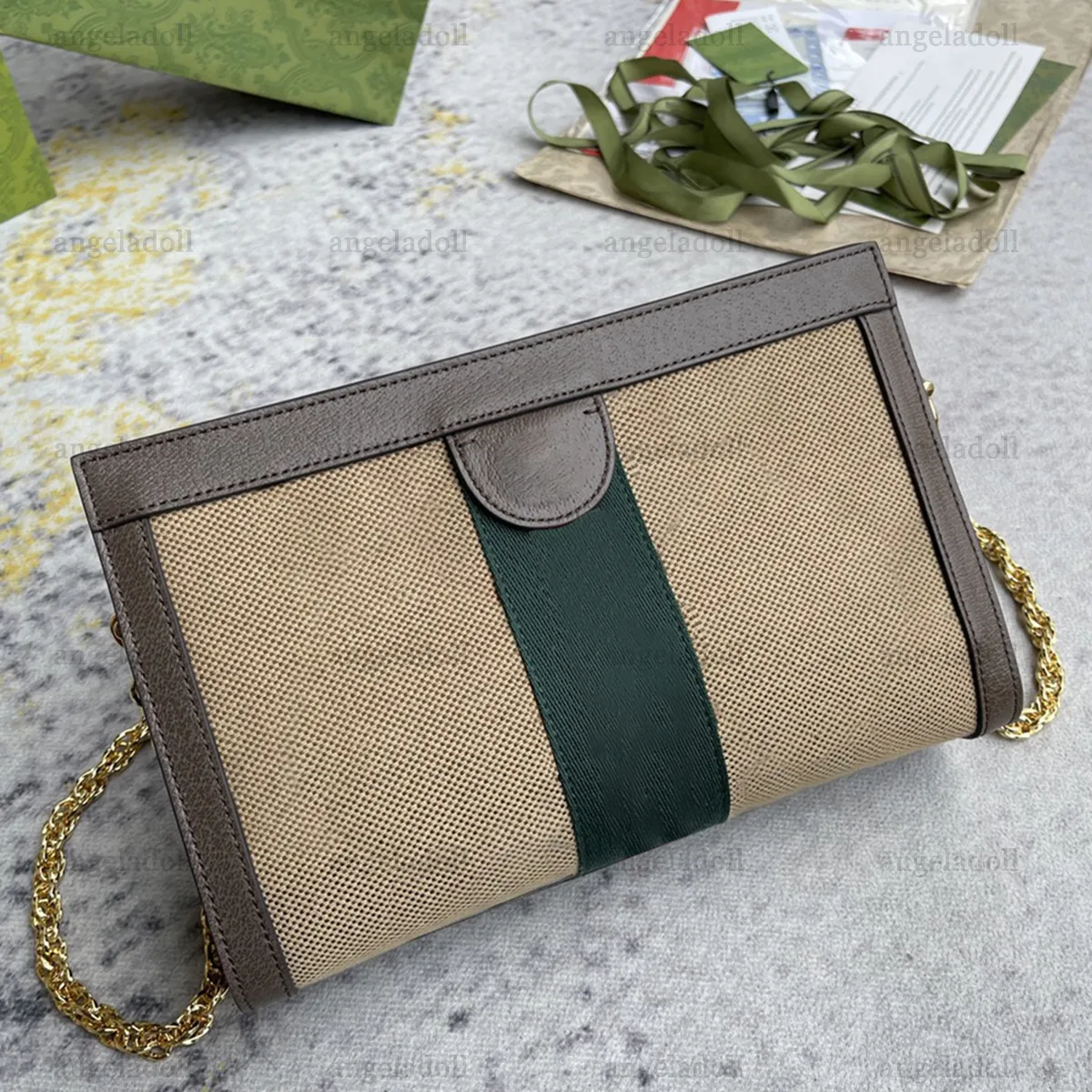 10A Mirror Quality Designers Small Chain Bag 26cm Womens Canvas Purse Jumbo Letters Brown Leather Trim Handbag Messengers Bags Crossbody Shoulder Bag With Box