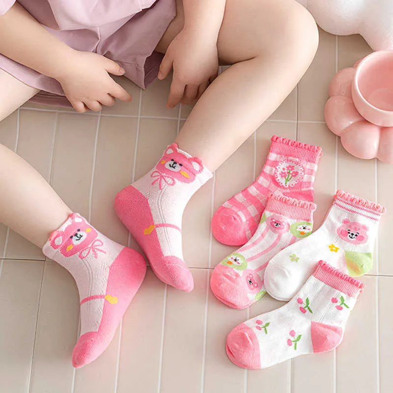 Носки 5 пары/партия хлопковых детских девочек мальчики милая мультипликационная мода мягкая сеть лето 1-12-летние носки для новорожденных G220524