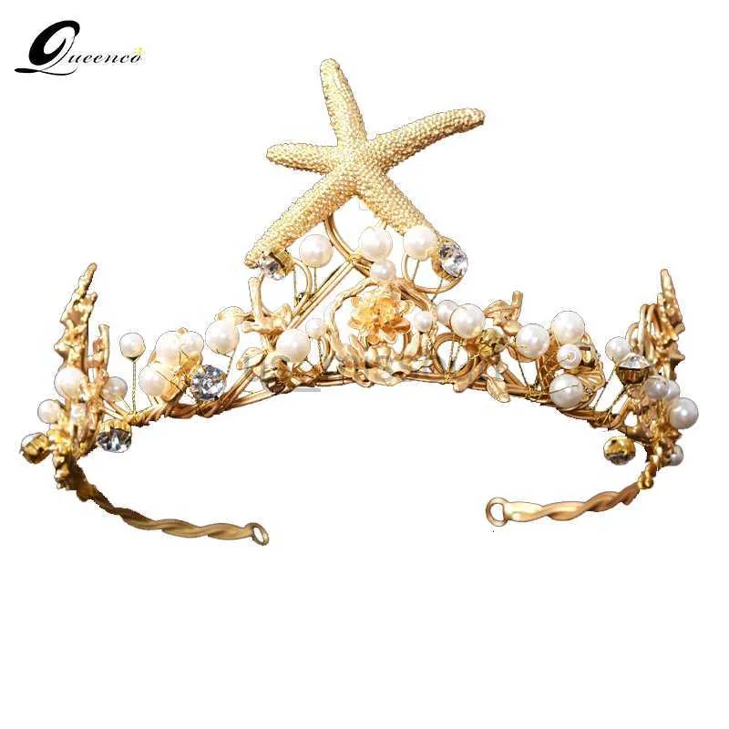 Other Fashion Accessories Vintage Starfish Bridal Crowns Pearl Bridal Tiara Wedding Hair Jewelry Bridal Headbands Women Party Headpiece Prom J230525