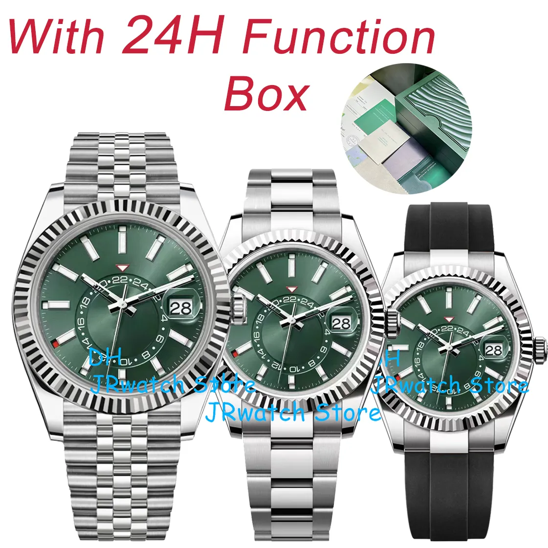 Top Luxury Men s Sky Resident Automatic Sapphire business Watch Automatic Calendar 24H Function Decorative Sky Watch Stainless steel luminous fashion rubber watch