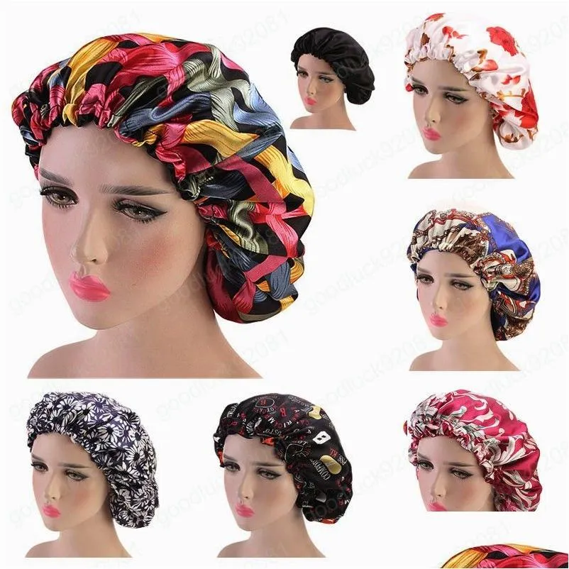 Beanie/Skull Caps Extra Large Satin Lined Bonnets African Pattern Print Fabric Ankara Women Sleep Cap Winter Fashion Head Wrap Drop Dhad1