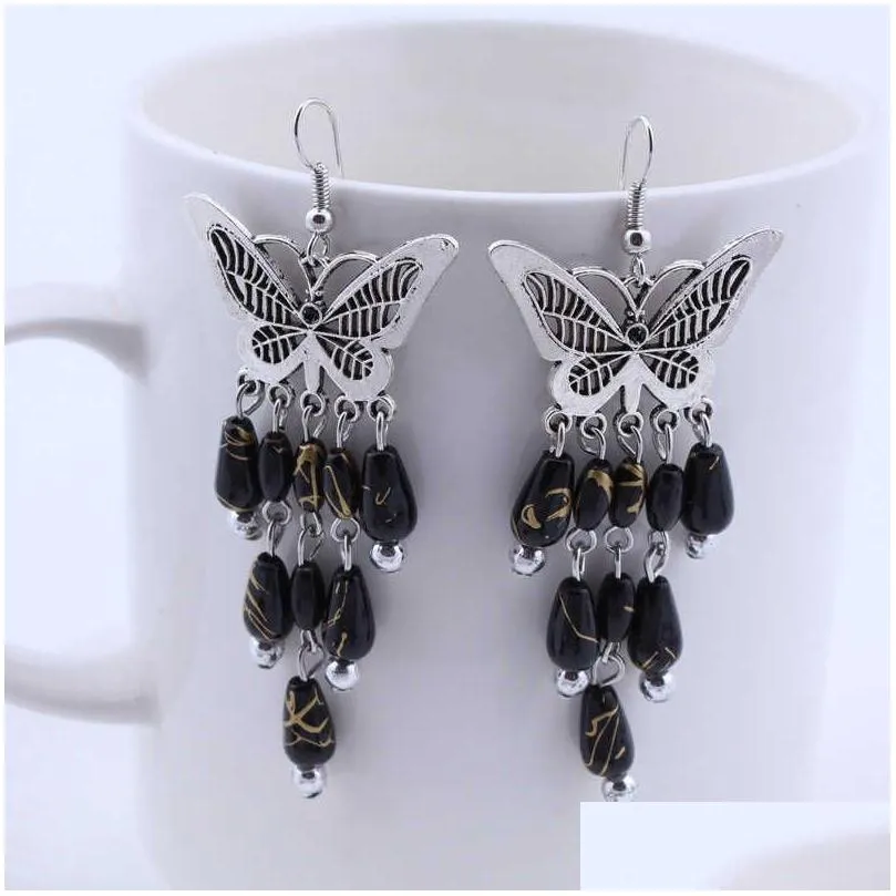 Charm Womens Hollow Butterfly Tibetan Sier Serrings GSTQE037 Модный подарок национальный стиль Женщины DIY Серьки доставка Ювелирные изделия Dhezo