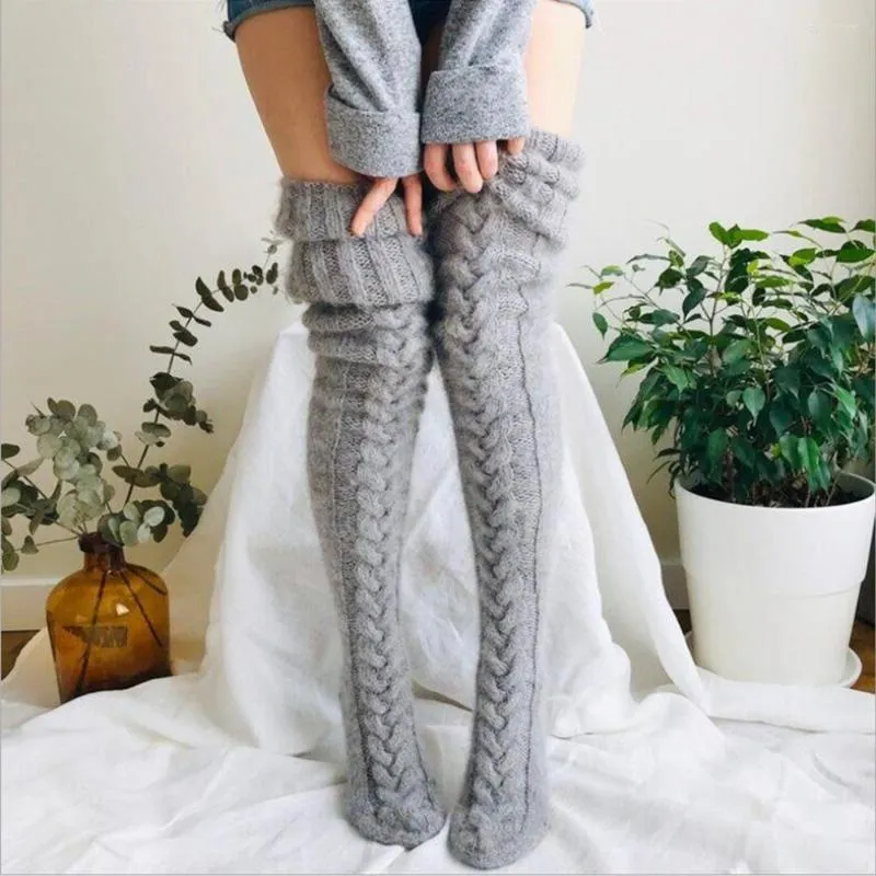 Women Socks 105cm Harajuku Wool Stockings Winter Warm Knitted Over Knee Leg Warmer Female Thigh Sexy Long Warmers