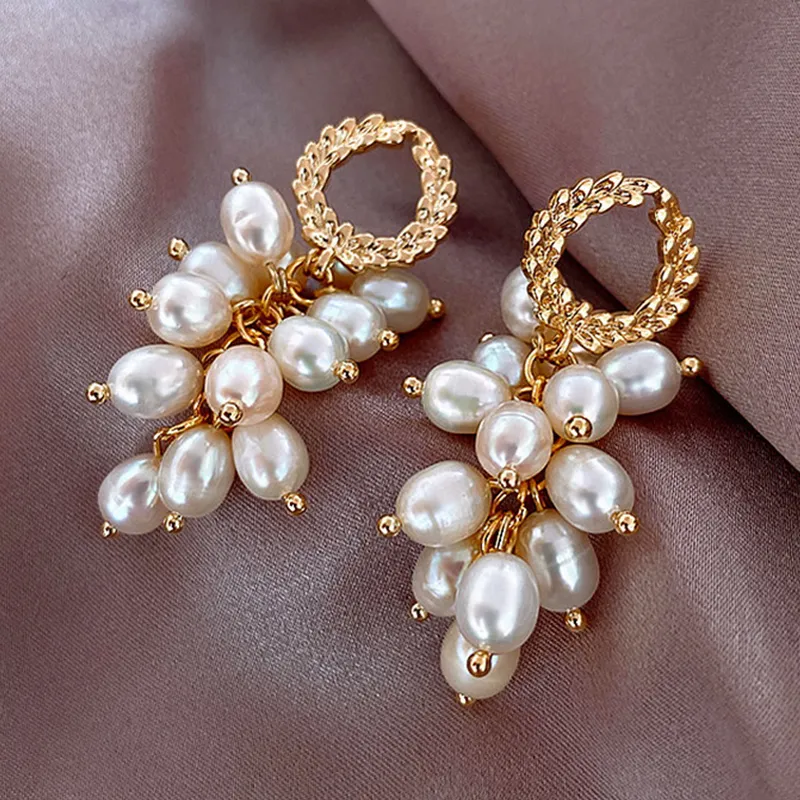 Elegante foglia cerchio uva corda imitazione perla nappa orecchini pendenti per le donne perle coreane orecchino gioielli da sposa per feste